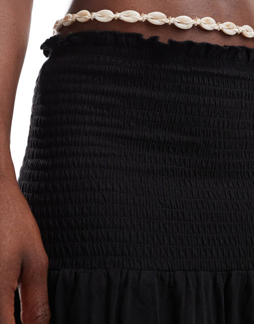 ASOS DESIGN shirred waist low rise maxi skirt in black, 2 of 5