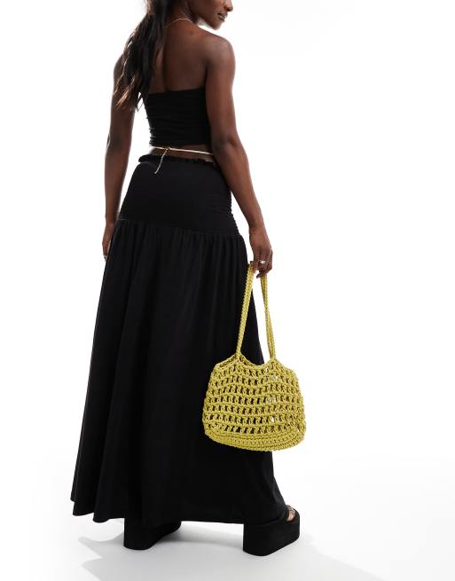 ASOS DESIGN shirred waist low rise maxi skirt in black, 4 of 5