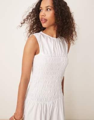Shop Asos Design Shirred Waist Maxi Dress In White