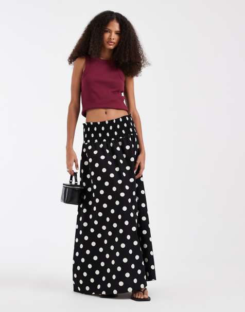 ASOS DESIGN shirred waist maxi skirt in black polka dot (part of a set) - view 1