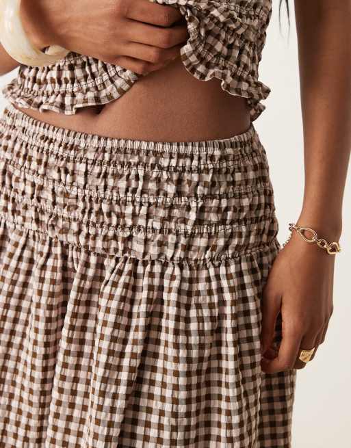 ASOS DESIGN shirred waist maxi skirt in brown gingham