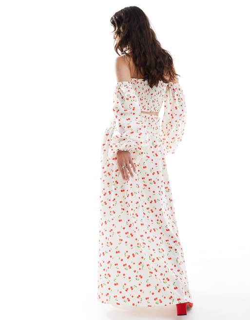 ASOS DESIGN shirred waist maxi skirt in cherry print - part
