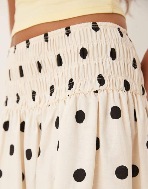 ASOS DESIGN shirred waist maxi skirt in cream polka dots, 5 of 5