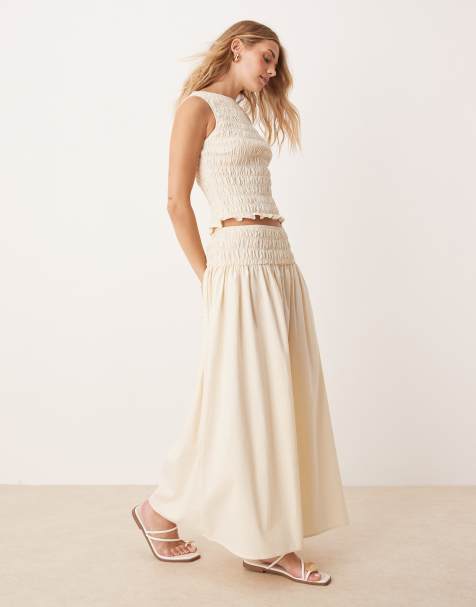 ASOS DESIGN shirred waist maxi skirt in ivory - view 1