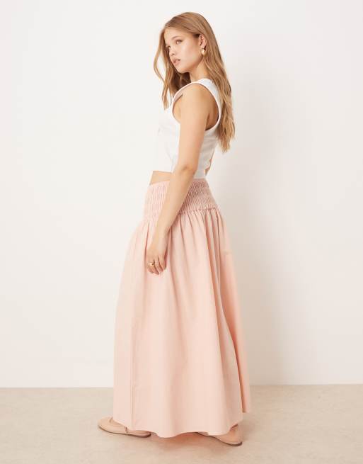 ASOS DESIGN shirred waist maxi skirt in pink, 2 of 5