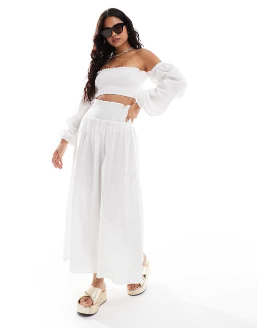 ASOS DESIGN shirred waist maxi skirt & top set in white