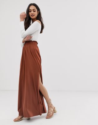 shirred waist maxi skirt