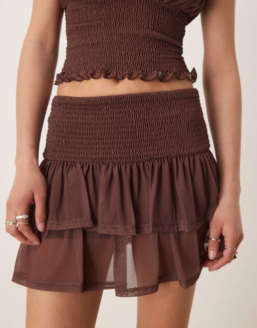 ASOS DESIGN shirred waist mini skirt in chocolate - part of a set, 2 of 5