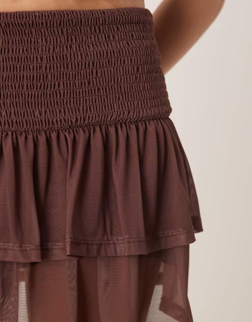 ASOS DESIGN shirred waist mini skirt in chocolate - part of a set, 5 of 5
