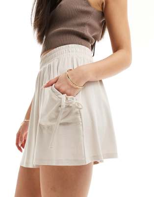 ASOS DESIGN shirred waist pocket short in stone-Neutral