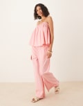 [ASOS DESIGN] ASOS DESIGN shirred waist pull on pants in pink (part of a set)-White M pink