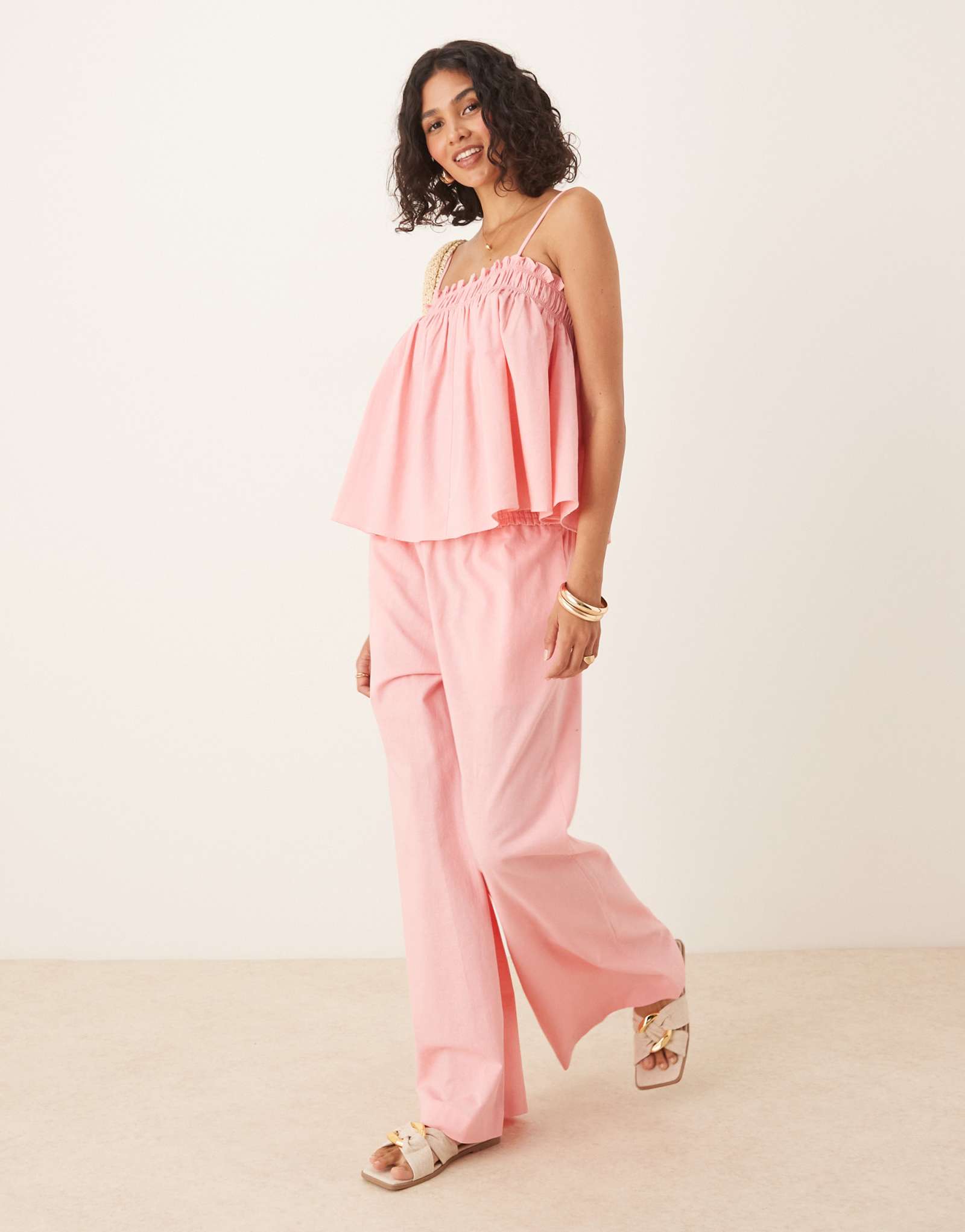 Брюки с завышенной талией от ASOS DESIGN розового цвета - часть комплекта