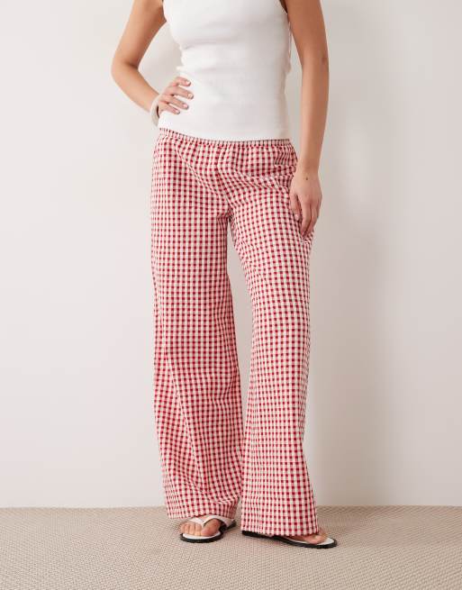 ASOS DESIGN shirred waist pull on pants in red gingham, 2 of 5