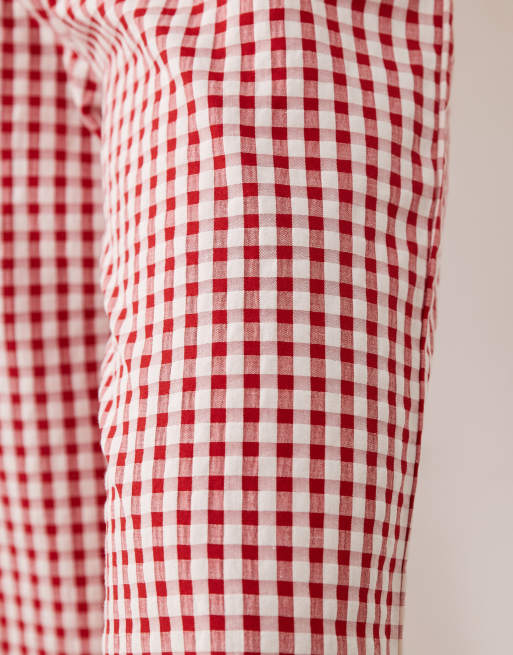 ASOS DESIGN shirred waist pull on pants in red gingham, 4 of 5