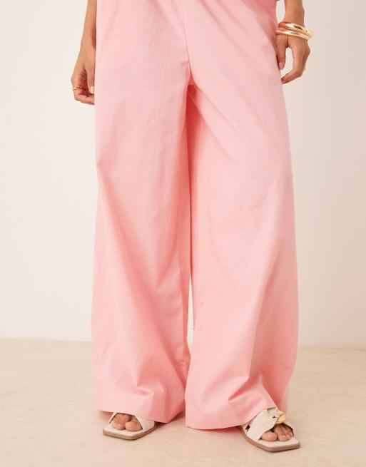 ASOS DESIGN shirred waist pull on trousers co-ord in pink, 4 of 4