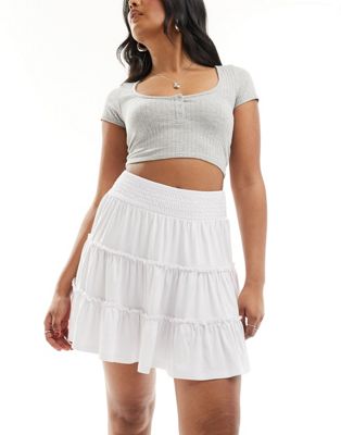 Asos Design Shirred Waist Rara Skirt In White
