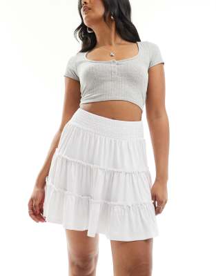 Asos Design Shirred Waist Rara Skirt In White In White