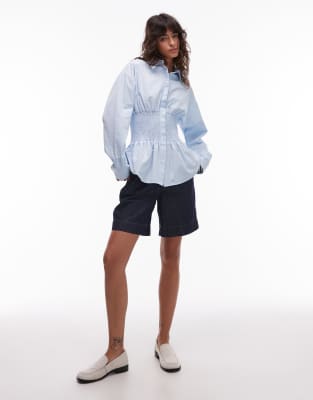 Asos Design Shirred Waist Shirt In White