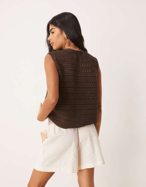 ASOS DESIGN shirred waist shorts in cream with brown, 2 of 5