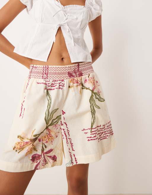 ASOS DESIGN shirred waist shorts in floral print