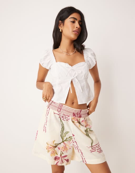 ASOS DESIGN shirred waist shorts in floral print