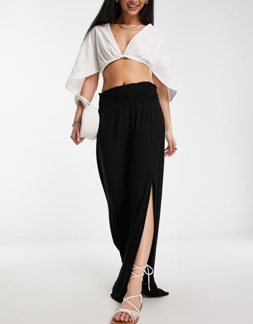 SHIRRED SKIRT WITH SLIT