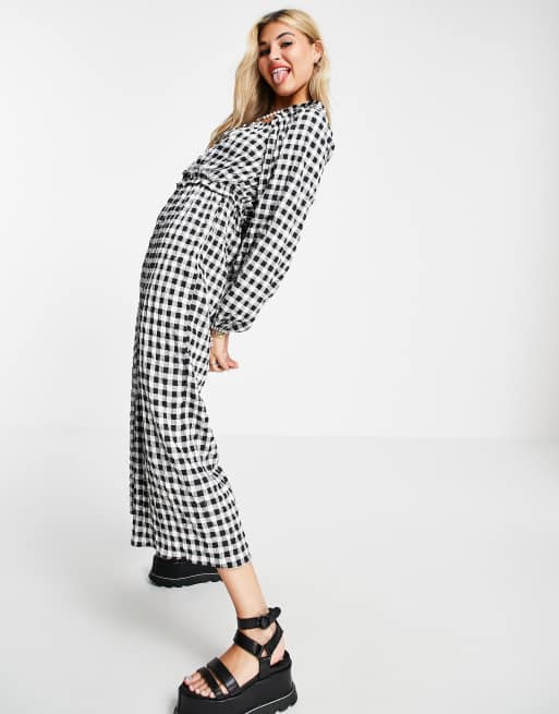 ASOS DESIGN shirred waist square neck jumpsuit in gingham