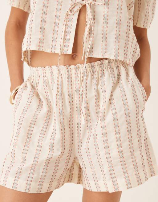 ASOS DESIGN shirred waist striped shorts in off-white - part of a set