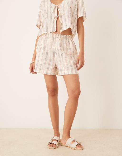 ASOS DESIGN shirred waist striped shorts in off-white - part of a set