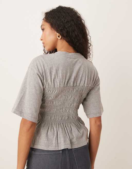 ASOS DESIGN shirred waist T-shirt in gray heather, 3 of 4