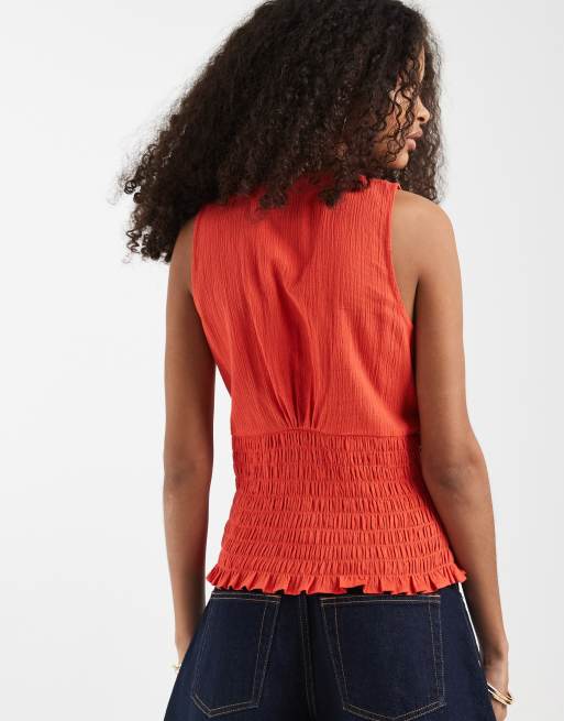 ASOS DESIGN shirred waist v neck cami in red, 4 of 4