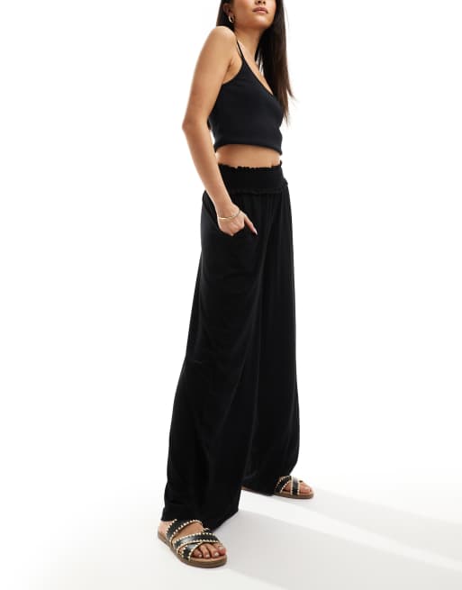 FhyzicsShops DESIGN shirred waist wide leg trouser in black