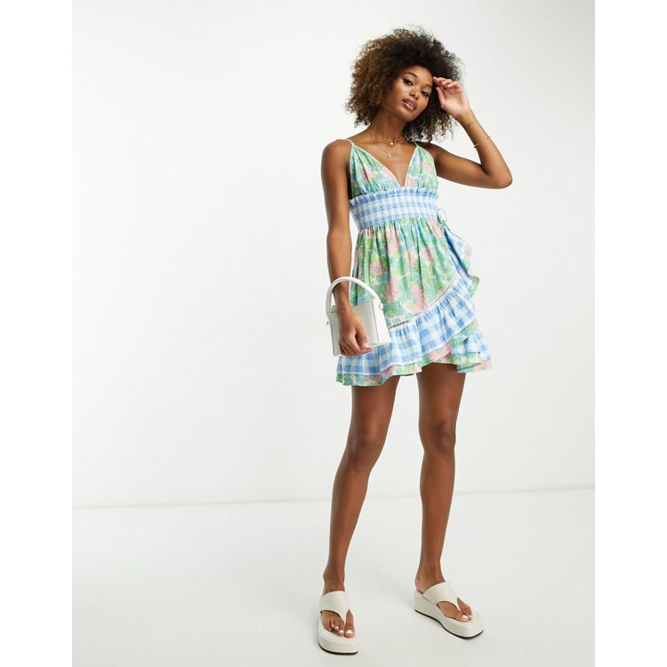 ASOS DESIGN mini smock dress with tie waist in floral jacquard chiffon -  ShopStyle