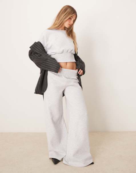 ASOS DESIGN shirred waistband wide leg jogger co ord in grey - view 1