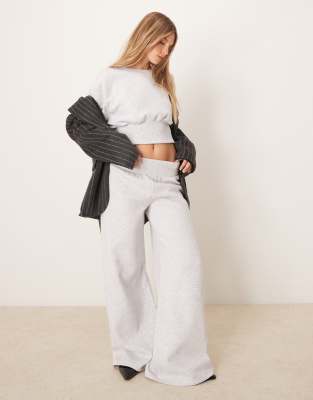 shirred waistband wide leg sweatpants in gray - part of a set