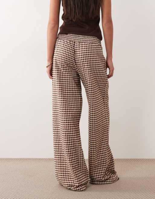 ASOS DESIGN shirred wide leg pants in brown gingham, 5 of 5