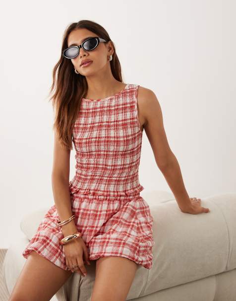 ASOS DESIGN shirring co-ord top in red gingham - view 1