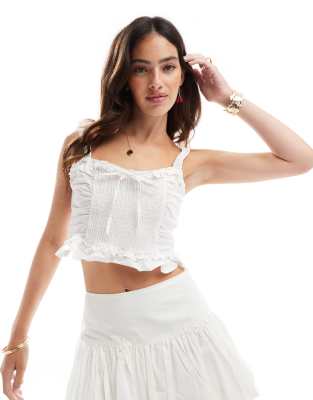Asos Design Shirring Peplum Top-white