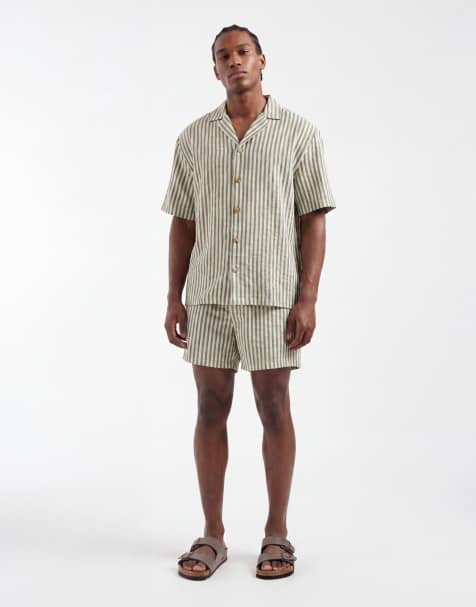ASOS DESIGN shirt and shorts set in green stripes - view 1