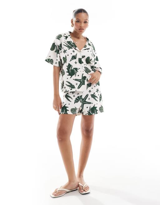 ASOS DESIGN shirt and shorts set in seashell print