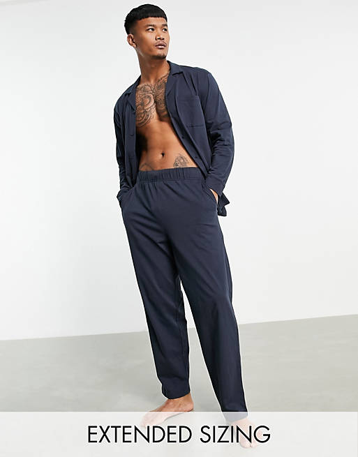 ASOS DESIGN shirt and trousers pyjama set in navy