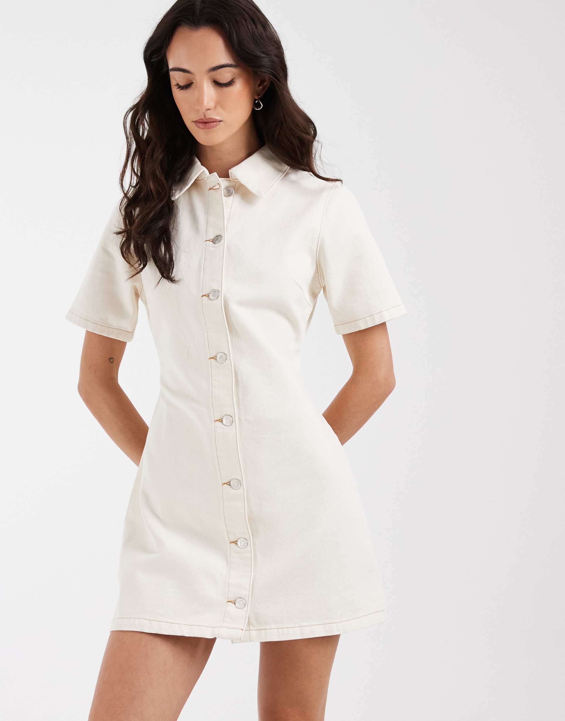 asos design shirt dress in ecru