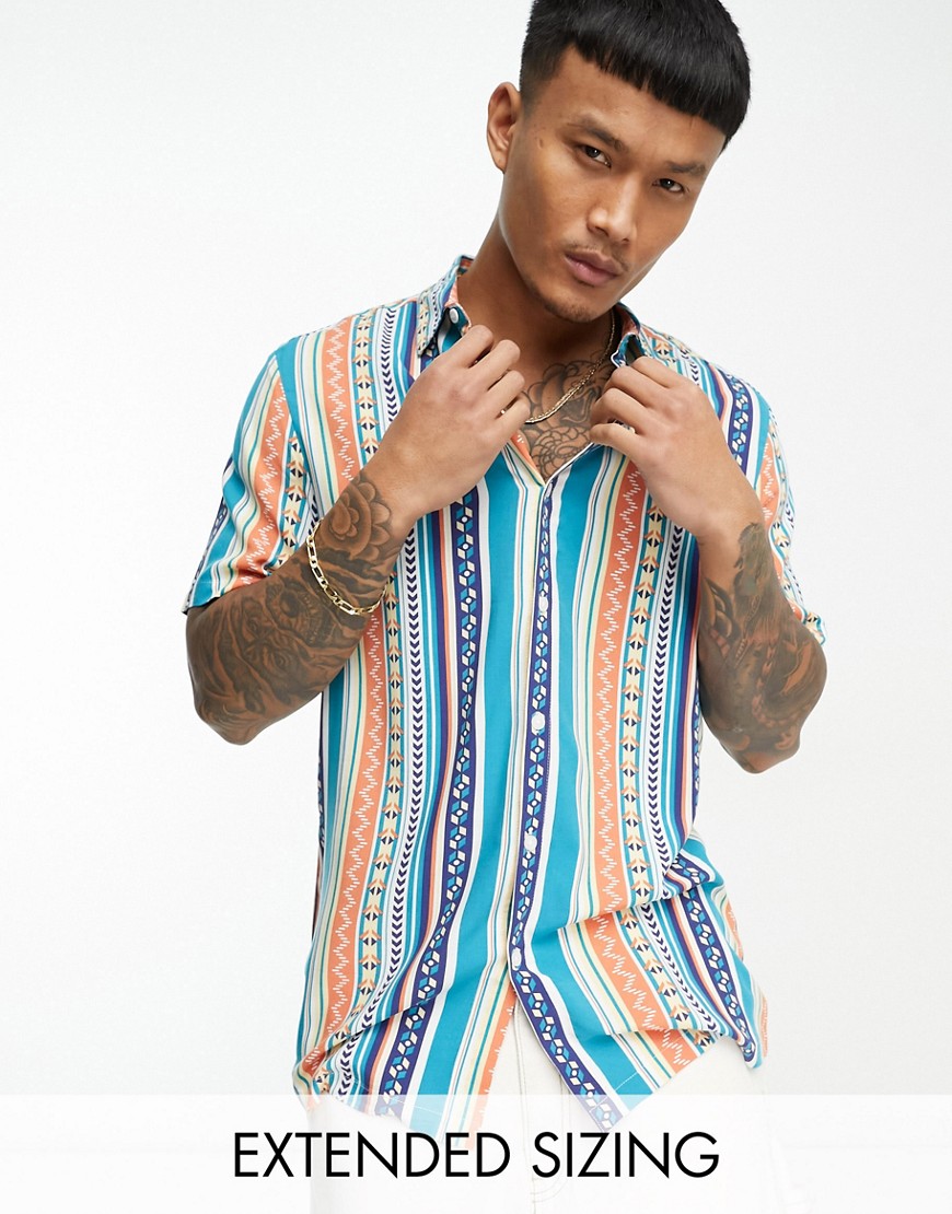 ASOS DESIGN shirt in aztec stripe print-Multi