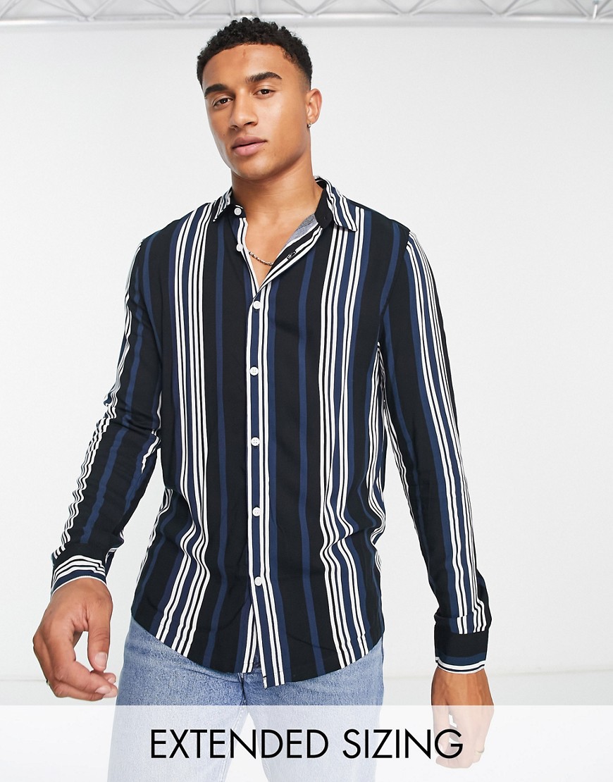 ASOS DESIGN shirt in black and navy stripe