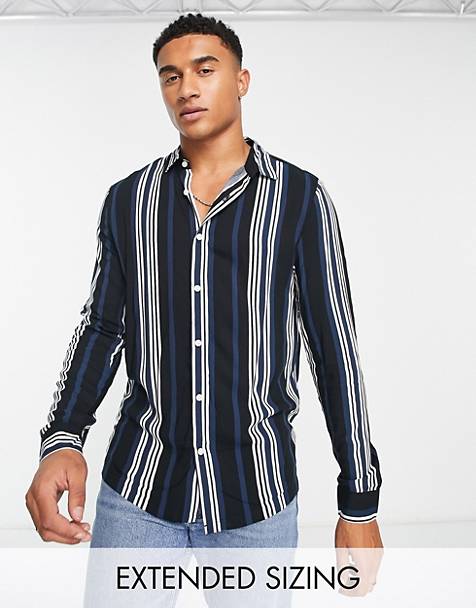 ADESHOP Men‘s Casual Striped Short Sleeve Top Large Size Blouse Shirts 