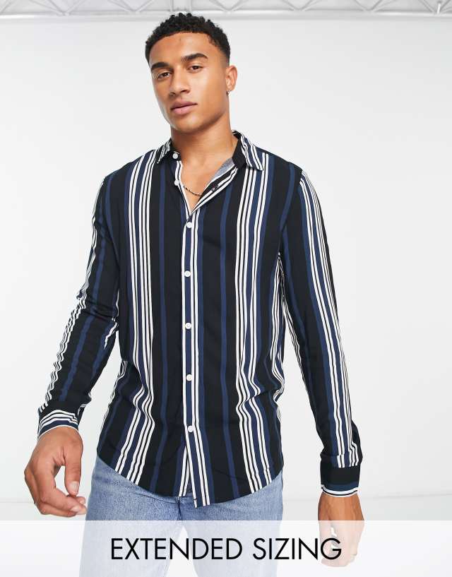 ASOS DESIGN shirt in black and navy stripe