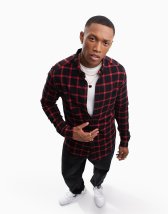 Jack & Jones Essentials flannel buffalo check shirt in black