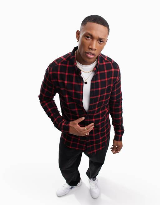 ASOS DESIGN shirt in black and red grid check | ASOS