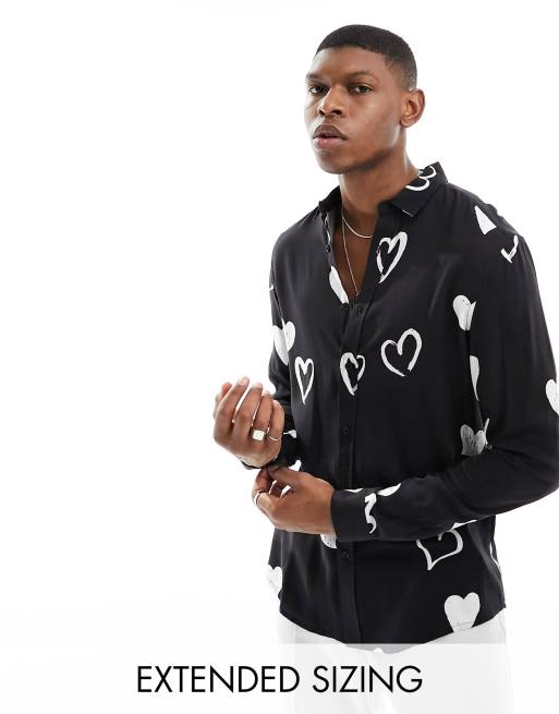 ASOS DESIGN shirt in black and white heart print | ASOS