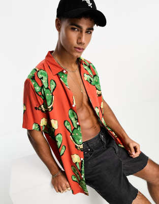 Asos Design Shirt In Cactus Print-multi